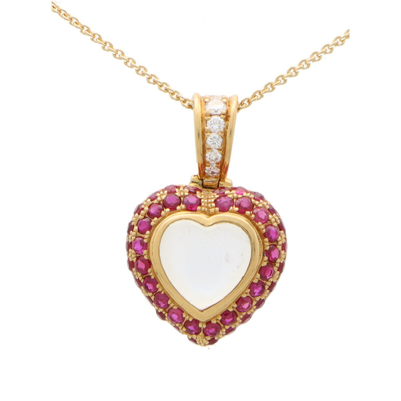 Vintage Moonstone, Ruby and Diamond Heart Pendant