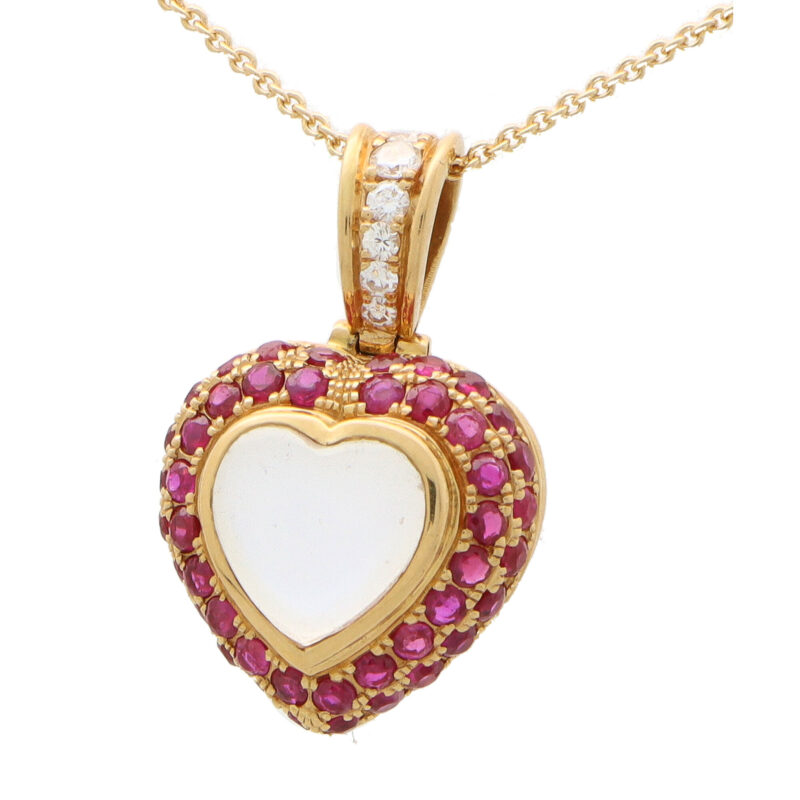 Vintage Moonstone, Ruby and Diamond Heart Pendant