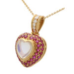 Vintage Moonstone, Ruby and Diamond Heart Pendant