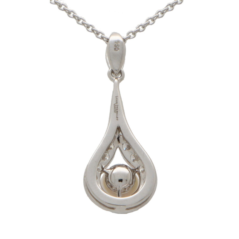 Diamond and Pearl Drop Pendant Necklace