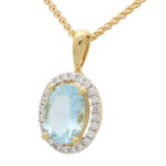Aquamarine and Diamond Halo Pendant in Yellow Gold