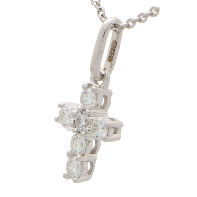 Contemporary Diamond Cross Pendant in White Gold