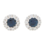 Round Sapphire and Diamond Cluster Earrings in Yellow Gold