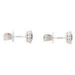 Round Sapphire and Diamond Cluster Earrings in White Gold