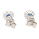 Round Sapphire and Diamond Cluster Earrings in White Gold