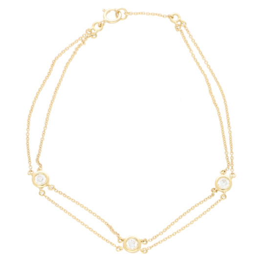 Three Diamond Chain Bracelet in Yellow Gold