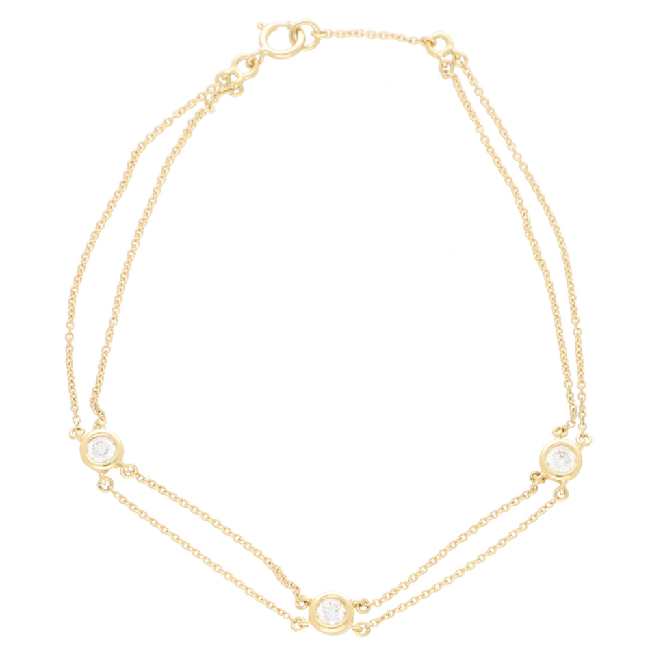 Three Diamond Chain Bracelet in Yellow Gold