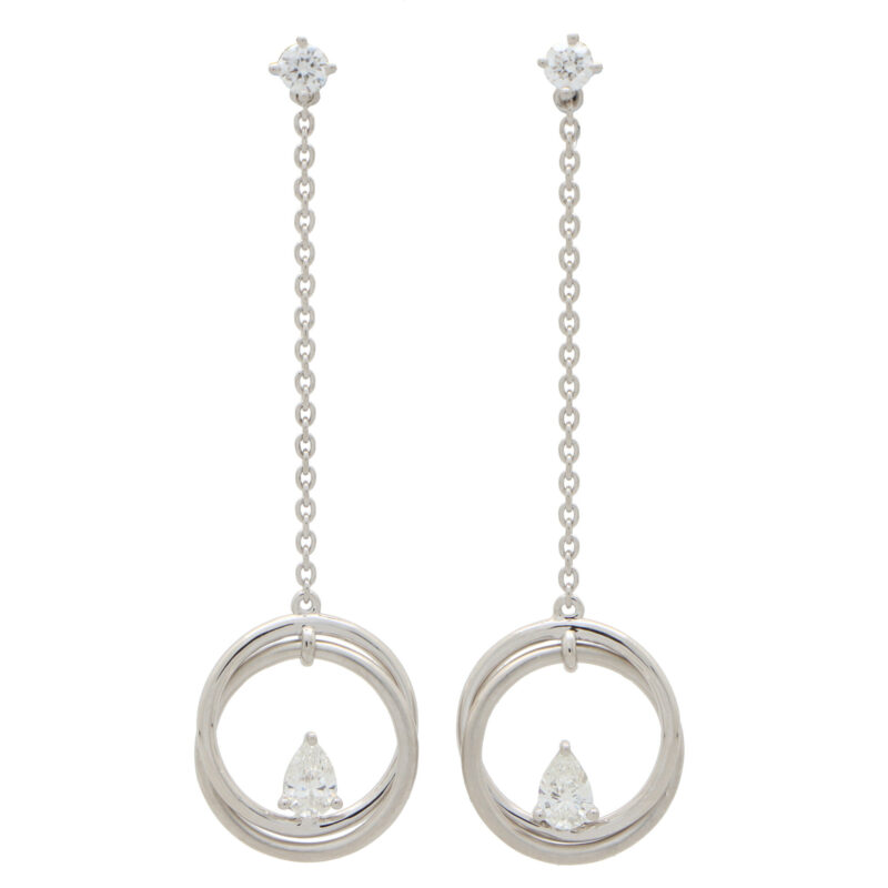 Pear Cut Diamond Drop Circle Earrings in White Gold