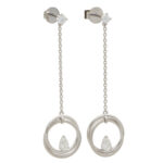 Pear Cut Diamond Drop Circle Earrings in White Gold