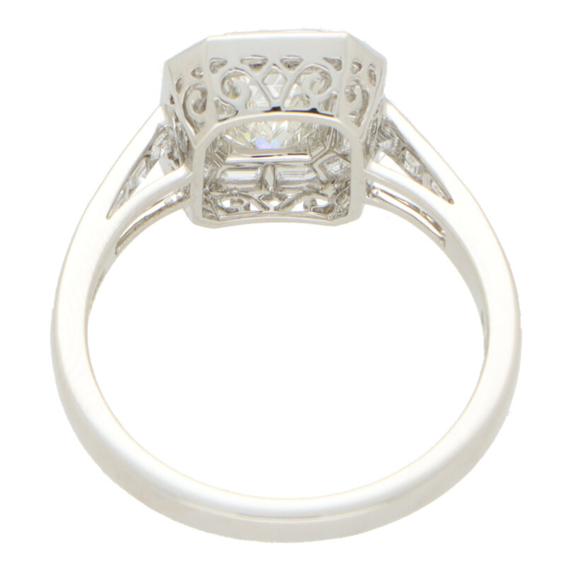 GIA Certified Art Deco Inspired Emerald Cut Diamond Halo Ring