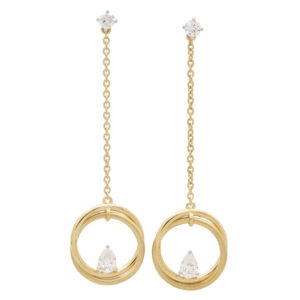 Pear Cut Diamond Drop Circle Earrings in Yellow Gold