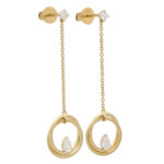 Pear Cut Diamond Drop Circle Earrings in Yellow Gold