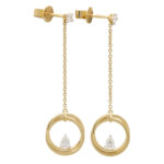 Pear Cut Diamond Drop Circle Earrings in Yellow Gold