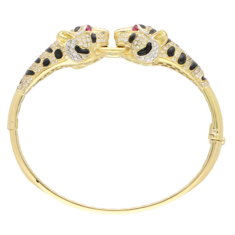 Diamond, Ruby and Enamel Double Headed Tiger Bangle