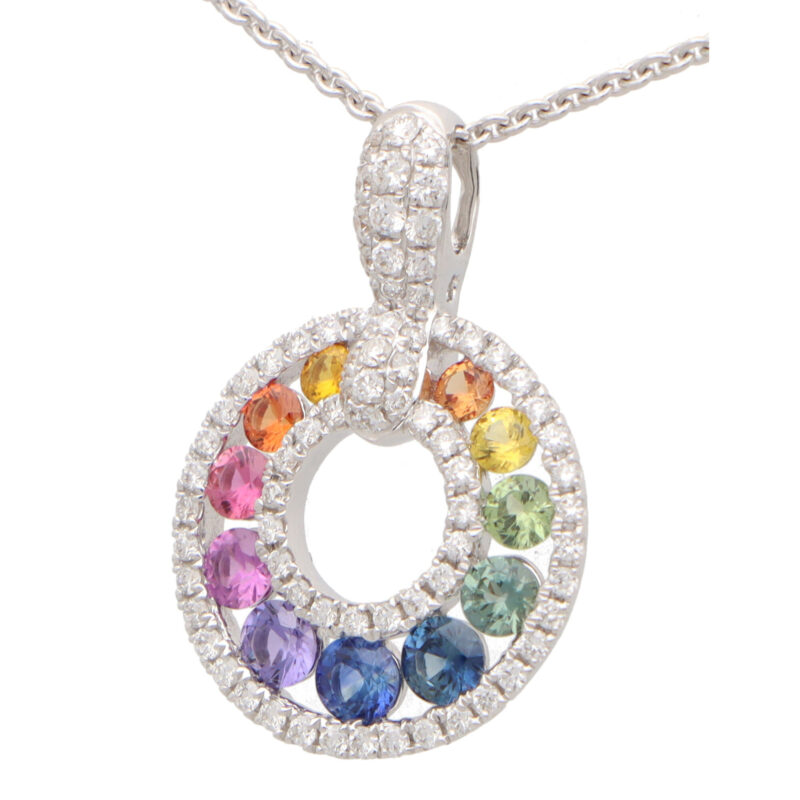 Graduating Rainbow Sapphire and Diamond Pendant