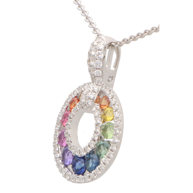 Graduating Rainbow Sapphire and Diamond Pendant