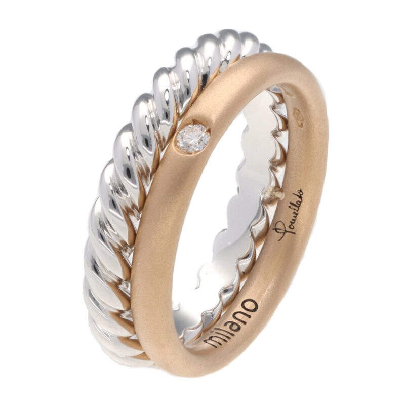 Vintage Pomellato ring single diamond in white & yellow18k gold