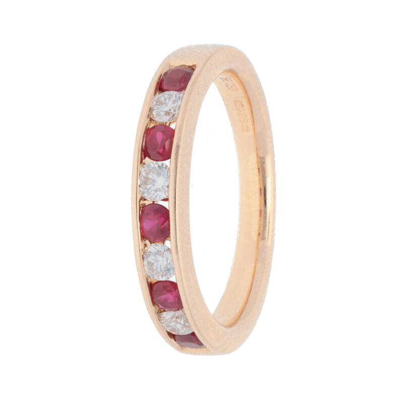 Diamond and Ruby Half Eternity ring in 18K yellow Gold