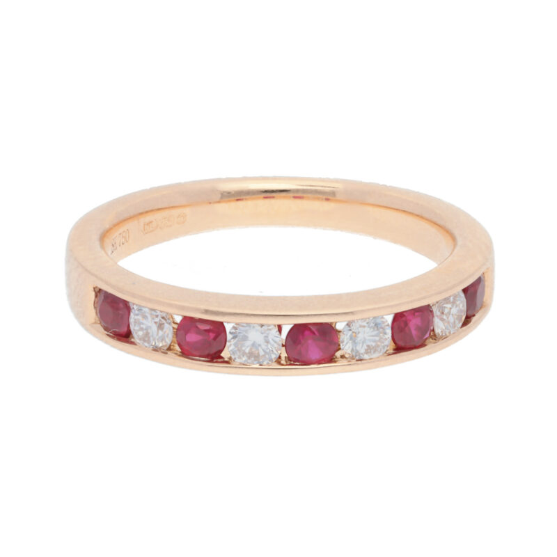 Diamond and Ruby Half Eternity ring in 18K yellow Gold