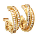 Vintage Cartier Diamond Trinity Hoop Earrings in Yellow Gold