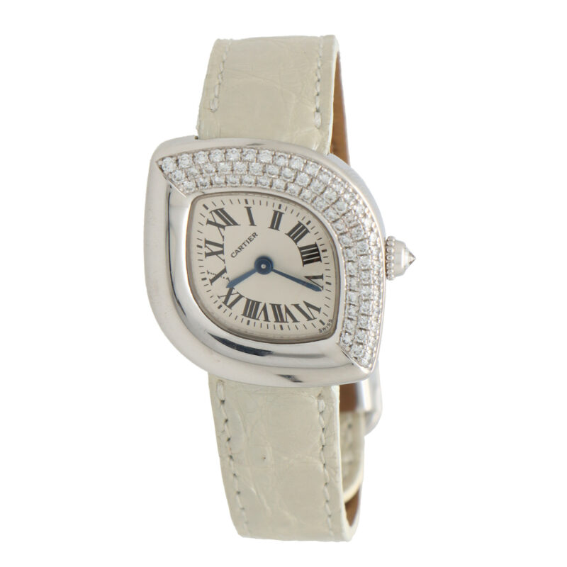 Vintage Cartier Diamond Navette Wristwatch in White Gold