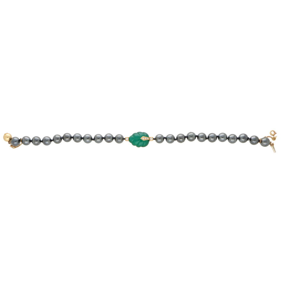 Vintage Cartier Hematite, Chalcedony and Diamond Bracelet