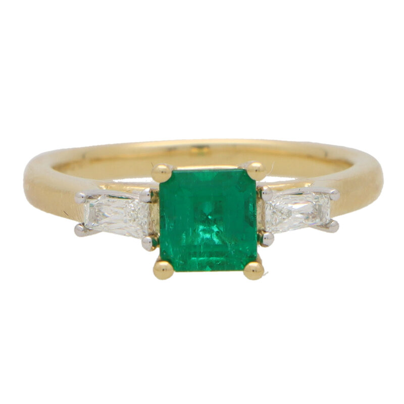 Colombian Emerald and Diamond Three Stone Ring