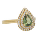 Green Sapphire and Diamond Double Halo Ring