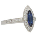 Marquise Cut Blue Sapphire and Diamond Halo Ring