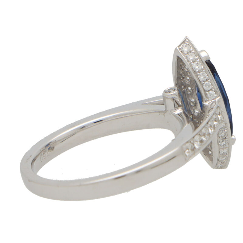 Marquise Cut Blue Sapphire and Diamond Halo Ring