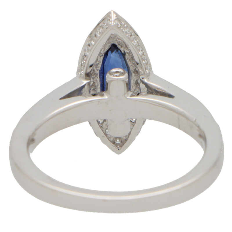 Marquise Cut Blue Sapphire and Diamond Halo Ring