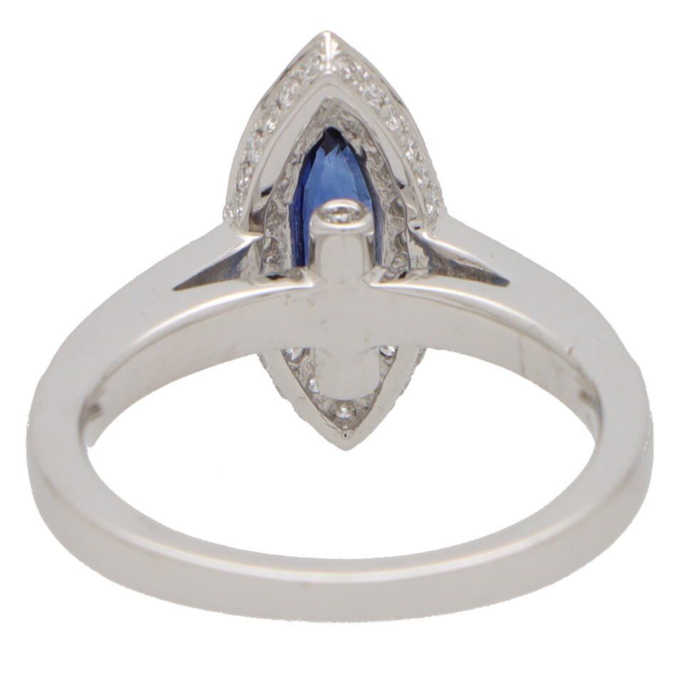 Marquise Cut Blue Sapphire and Diamond Halo Ring