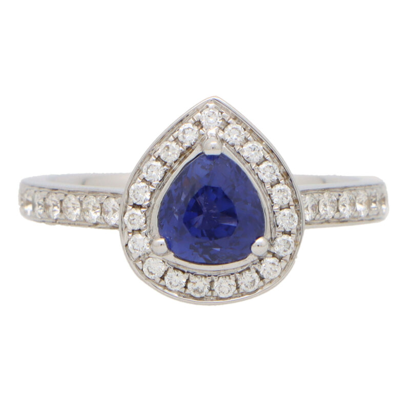 Colour Change Sapphire and Diamond Halo Ring