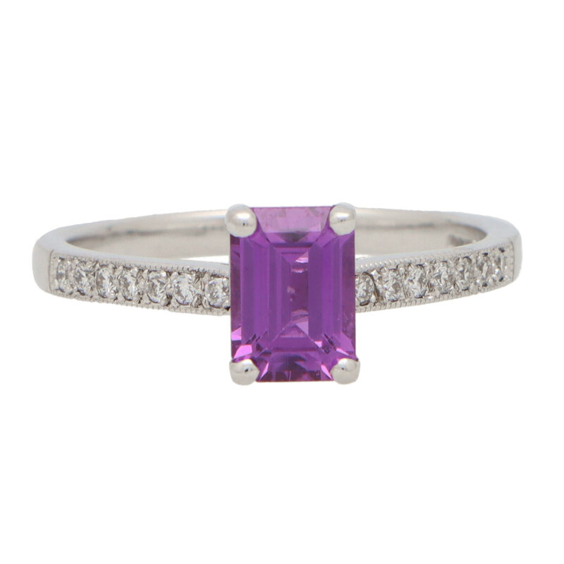 Purple Sapphire and Diamond Solitaire Ring