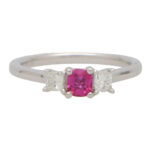 Natural Pink Sapphire and Diamond Three Stone Ring