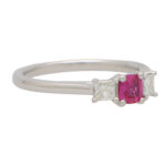 Natural Pink Sapphire and Diamond Three Stone Ring