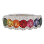 Contemporary Rainbow Sapphire and Diamond Half Eternity Ring