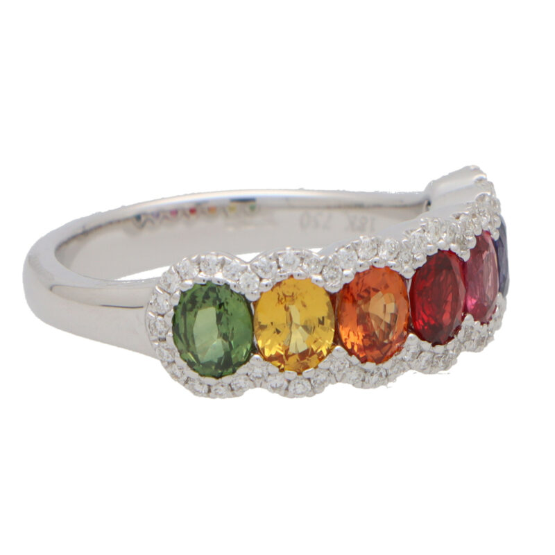 Contemporary Rainbow Sapphire and Diamond Half Eternity Ring