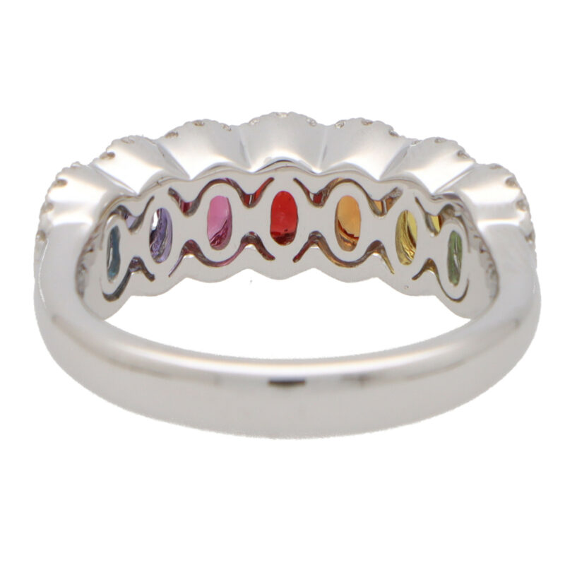 Contemporary Rainbow Sapphire and Diamond Half Eternity Ring