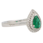 Pear Cut Emerald and Diamond Double Halo Ring