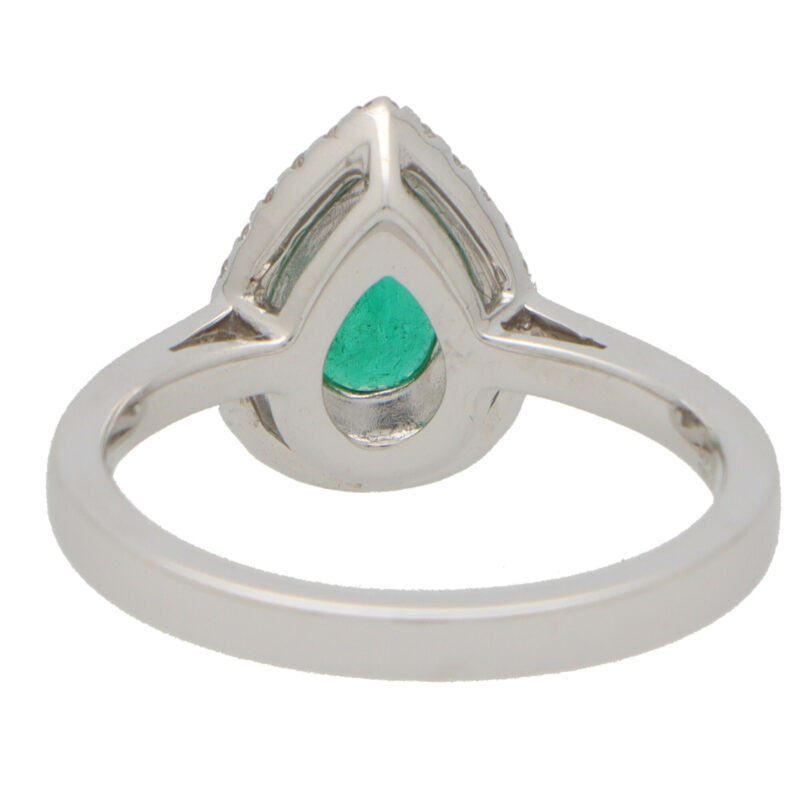 Pear Cut Emerald and Diamond Double Halo Ring