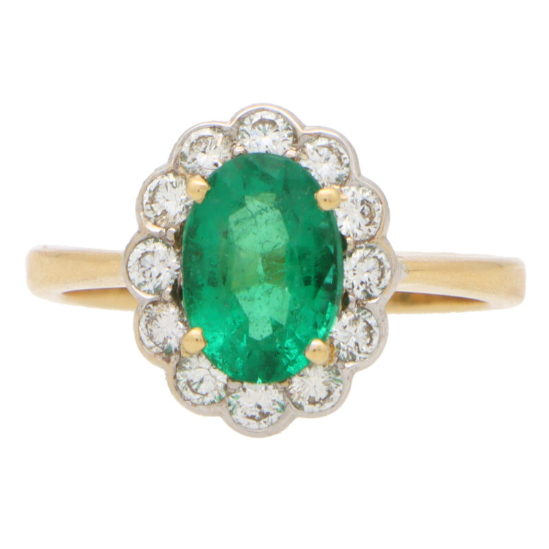 Emerald and Diamond Floral Cluster Ring