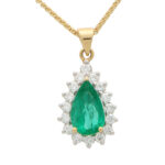 Contemporary Pear Shape Emerald and Diamond Cluster Pendant