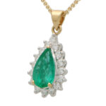 Contemporary Pear Shape Emerald and Diamond Cluster Pendant