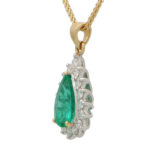 Contemporary Pear Shape Emerald and Diamond Cluster Pendant