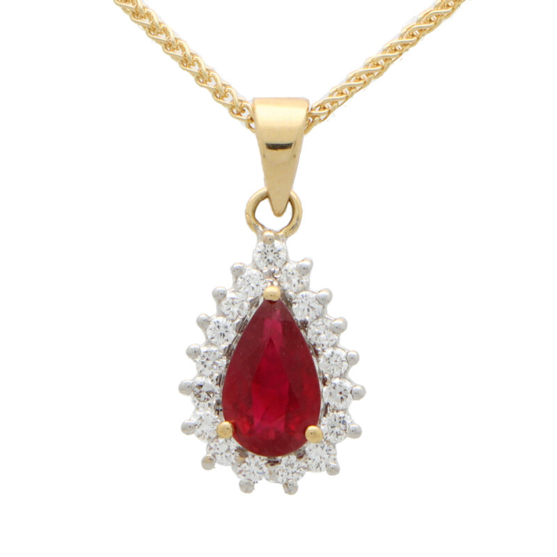 Contemporary Pear Cut Ruby and Diamond Pendant