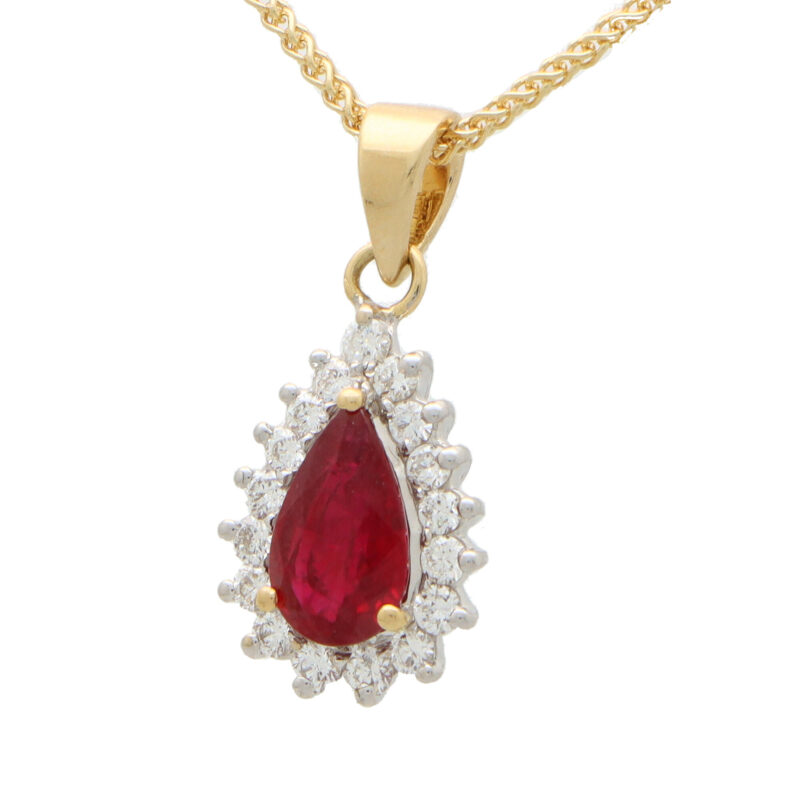 Contemporary Pear Cut Ruby and Diamond Pendant