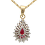 Contemporary Pear Cut Ruby and Diamond Pendant