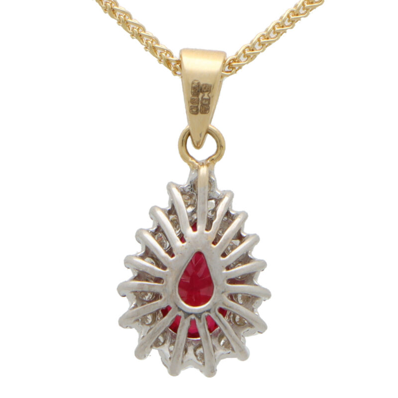 Contemporary Pear Cut Ruby and Diamond Pendant