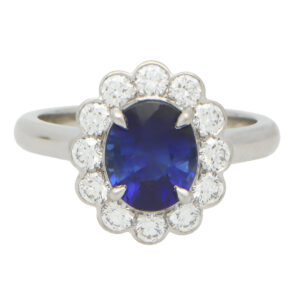 Sapphire and Diamond Oval Floral Cluster Ring